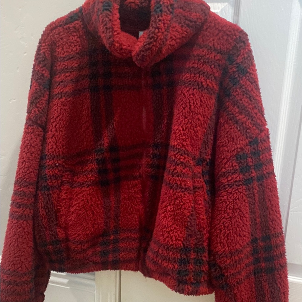SO Red and Black Teddy Jacket Plush Buffalo Check